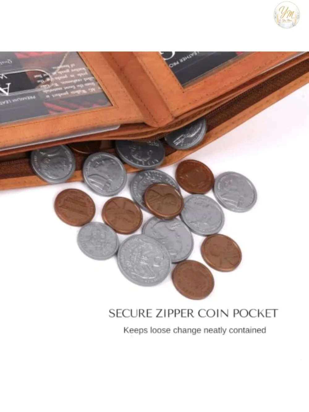 Men's Bifold Leather Wallet RFID Blocking 12 Card Slots Zipper Pocket